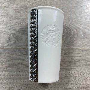 Starbucks Ceramic White Tumbler With Silver Studs 2014